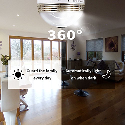 Light Bulb Camera, Benavis 360 degree VR Panoramic White LED Lighting, HD Wireless IP Fisheye Security Cameras, Spy Lamp Hidden Wifi 2.4G with Night Vision CCTV Surveillance Video Cam System - Thumbnail 4