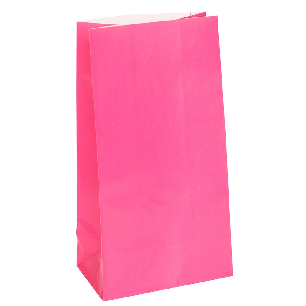 Vibrant Hot Pink Paper Party Bags (25cm x 13cm) 12 Count - Perfect for Celebrations and Events