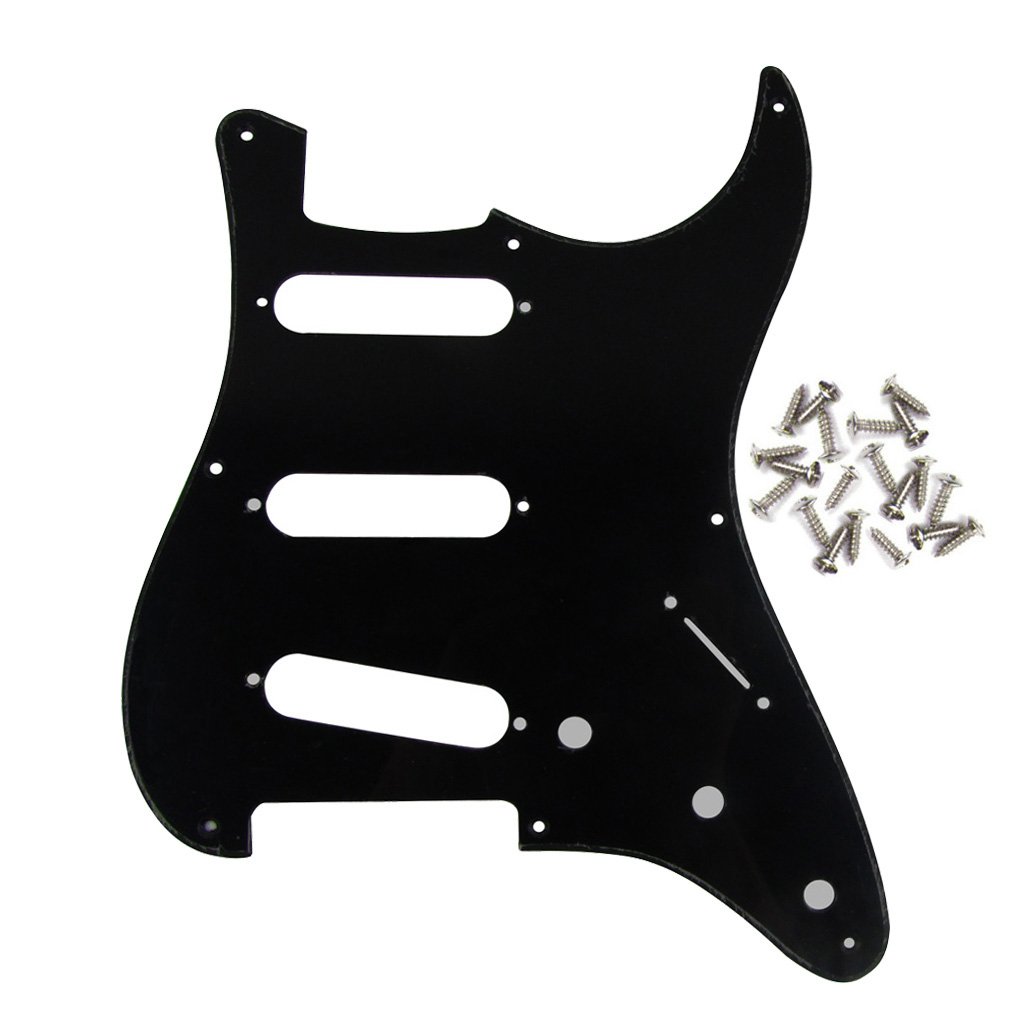 FLEOR 8 Hole SSS ST Pickguard Electric Guitar Scratchplate with Screw for Vintage Style ST Guitar Parts, 1Ply Black