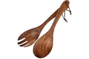 2 Pcs Wood Serving Utensils Set, Wooden Salad Spoon Fork Set with Long Handle Salad Server Set Comfortable to Grip Salad Tong