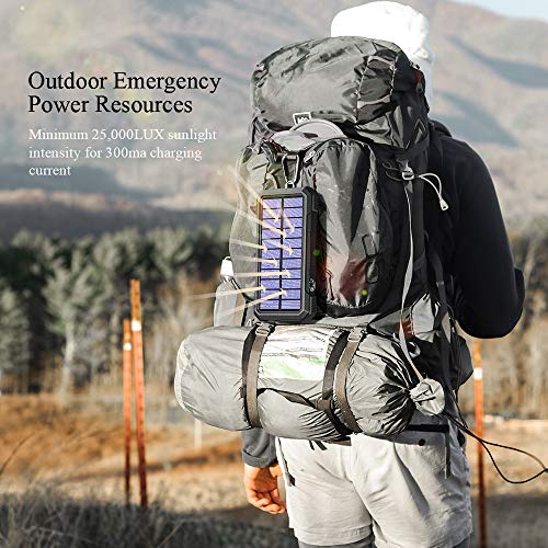 20,000mAh Solar Power Bank,18W PD & QC 3.0 Portable Solar Charger, 10W/7.5W/5W Fast Wireless Qi Battery Pack with 4 Outputs & 2 Inputs, IPX5 Waterproof, Built-in Compass and Flashlight