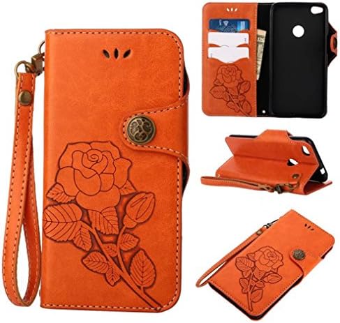 MuTouNiao Huawei P8 Lite 2017/GR3 2017/P9 Lite 2017 Case, Flower Rose Leather Wallet Flip Stand Case Cover for Huawei P8 Lite 2017/GR3 2017/P9 Lite 2017 - Orange