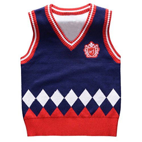 Happy Cherry Kids Boys V Neck Sweater Vest Argyle Soft Pullover Waistcoat