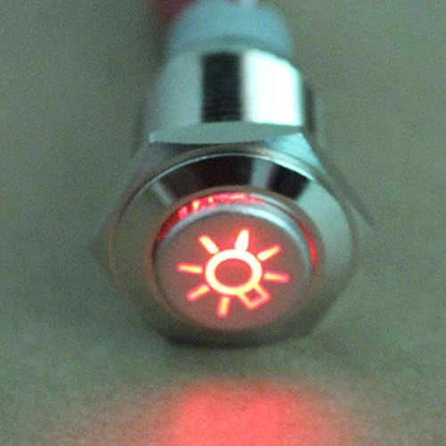 New 16mm Red Car Headlights Symbol 12V LED Push Button Metal On/Off Switch