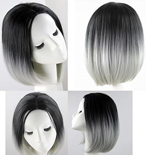 Hot Fasion Ombre Color Black to Gray Synthetic Full Wig Full Head Bobo Style Fun Wig Party Wig by Rqueen