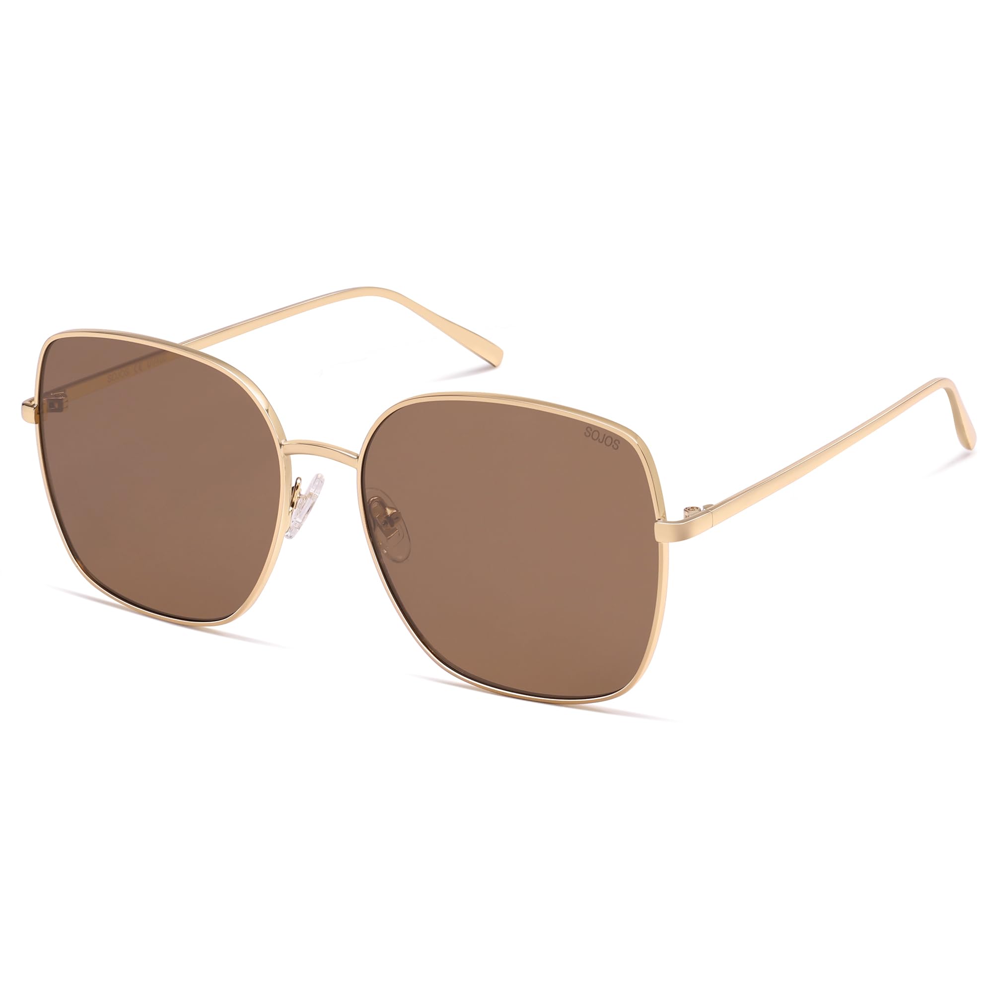 Photo 1 of SOJOS Trendy Oversized Square Metal Frame Sunglasses for Women Men Retro Big Flat Lens UV Protection Sunglasses SJ1146, Gold Frame/Brownish-Tea Lens