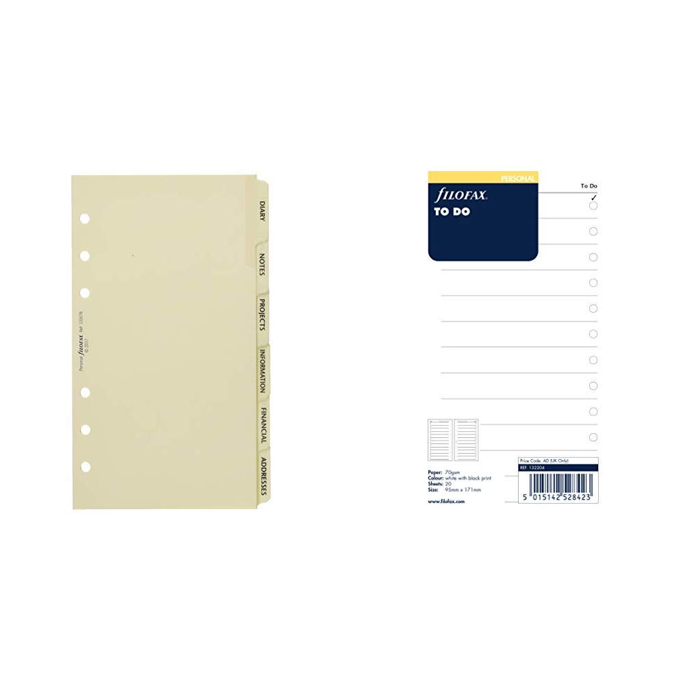 Filofax Personal Subject Index Cream 6 Tabs &Personal To Do