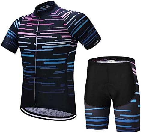 FUALRNY Men's Cycling Jersey Set Short Sleeve Tops and Padded Shorts Bike Biking Clothing Bicycle Cloth Set