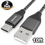 Xcords USB Type C Cable, USB C Cable 2Pack 10FT Extra Long USB C to USB 2.0 Nylon Braided S9 Charger Cable for Galaxy S9, S9 Plus,S8, S8 Plus LG G5 G6 V30, HTC 10, Nexus 5X/6P, Google Pixel XL(Black)