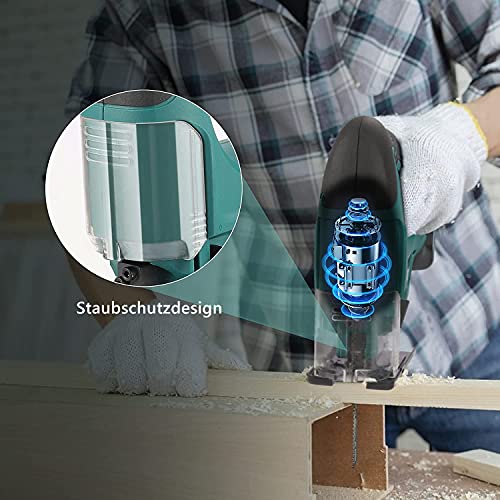 Anbull Akku-Stichsäge (18V Lithium-Lonen, Gehrungsschnitt 45°, 4Gang-Schneidemodus, Komplettset mit 2x 2.0Ah Akku… – Bild 6