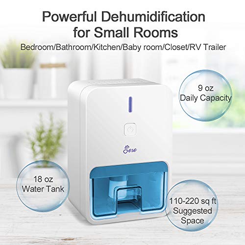 Jese Small Dehumidifier for Bathroom, Electric Quiet Mini Room Dehumidifier for 150-220 sq.ft,18 oz and Auto-Off Safe Dehumidifier for Bedroom,Bathroom, RV Trailer, Closet, Basement(Blue)