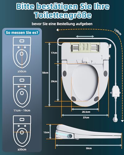 Japanese Toilet Seat with Bidet, Japanese Toilet Seat with Nozzle, Electric Toilet Seat with Seat Heating, Hot Water, Tumble Dryer, Automatic Lid, and Aroma Function