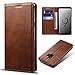 FLY HAWK Samsung S9 Plus Smart Leather Wallet Cell Phone Card Holder Case Kickstand Protective Flip Cover, Brown
