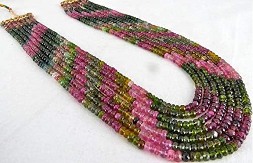 Earth Gems Park Super Fine Quality Gems Jewelry 5mm 7 Line Natural Multi Watermelon Tourmaline Facetted RONDELLE Beads Necklace 17 INCHES Code:- BF-46253