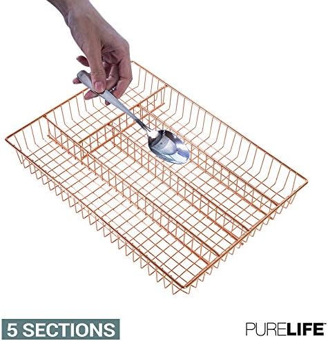 Silverware Organizer 2pc Set | Double Coated Chrome Utensil Drawer Organizer - Stylish Flat Drawer Tray - 2 Piece Double Coated Copper Storage Set