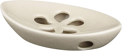 MAKOLO Ceramic Soap Dish Holder Double Layer Flora Hole with Self Draining Tray Sponge Portable Handcraft Ornament Decor Gift for Shower Bathroom Kitchen Countertop Bath Tub - (Ivory No.1)