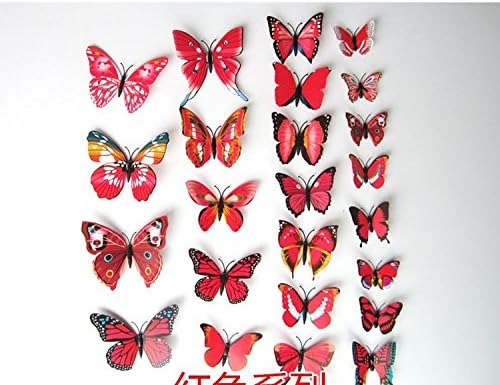 LifeJoy 12pcs 3D Simulated Butterfly Magnets Fridge Magnetic Stickers, Red