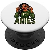 Aries Queen Aries Zodiac Sign Loc'd Afro Girl PopSockets Adhesive PopGrip