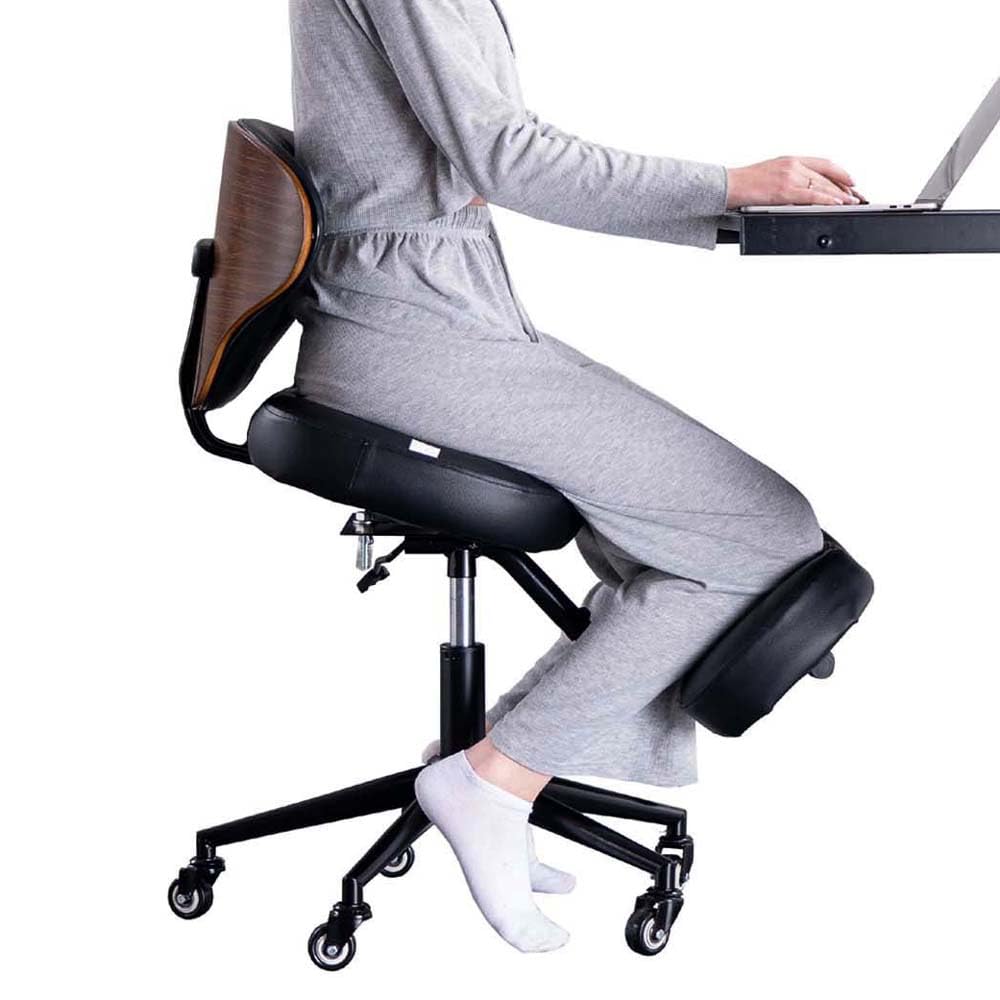 Kneeling Chair,Ergonomic for Office with Wood Back Support,Walnut