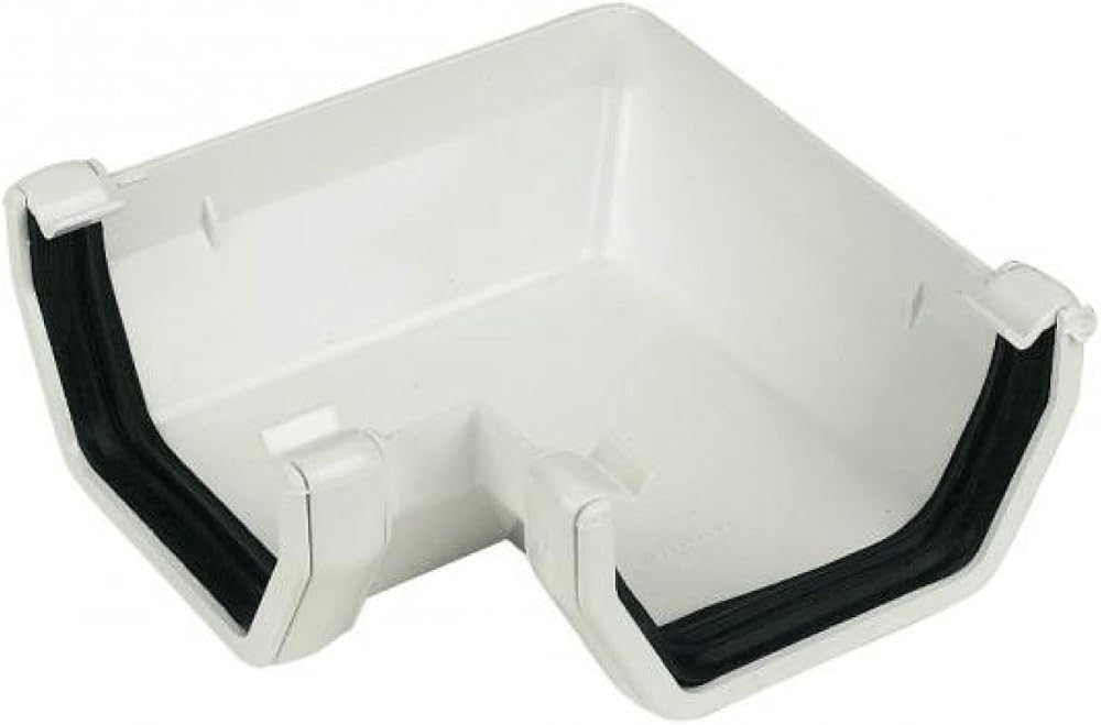 FloPlast 114mm Square Gutter 90 Degree Angle White 1 Pack