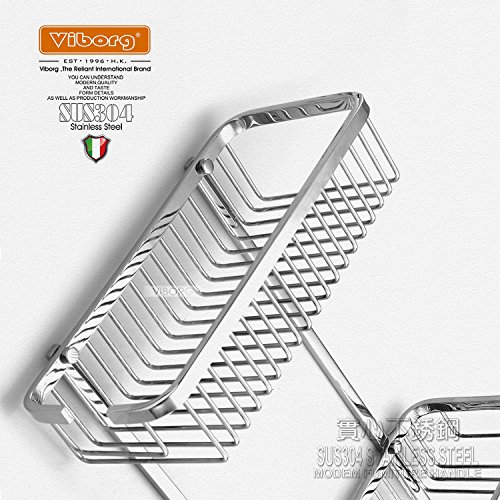 VIBORG Deluxe Solid Thick SUS304 Stainless Steel Wire Wall Mount Mounted Double Tier 2-tier Bathroom Rectangle Shower Basket Caddies Bath Caddy Shelf Organizer Storage for Shampoo Conditioner. XS-805-
