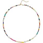 Wellike Freshwater Pearl Beaded Necklace for Women Handmade Boho Colorful Glass Beads Choker Necklace Stainless Steel 18K Gold Plated Bohemian Women Summer Jewelry Gifts