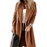 Tankaneo Womens Notched Lapel Collar Coats Open Front Long Jackets Overcoat with Belt