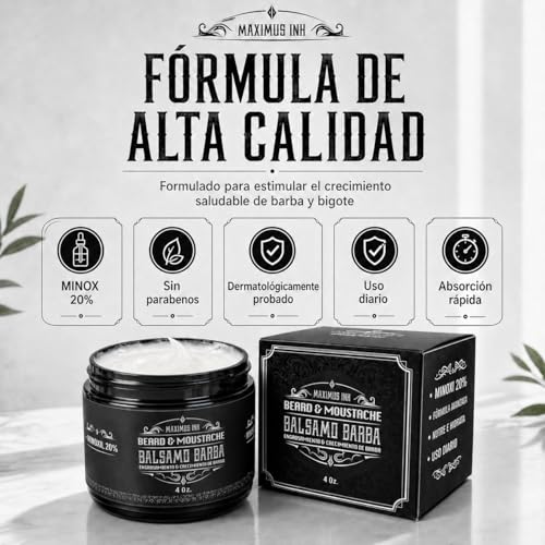 Bálsamo Activador de Crecimiento de Barba con Biotina Alta Concentración y Bergamota 20% | Estimulante para Hombres | Hace Crecer Vello Facial donde no había | Cierra Huecos y da Densidad | Tratamiento 1 Mes