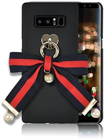 Galaxy Note 8 Case [HandMade Stripe Ribbon Series] Silky SF Coating Hard PC [Detachable Ring, Ivory Faux Pearl] Ultra Slim, Light Weight, Samsung galaxy Note 8 Cover (Navy/Red/Stripes)