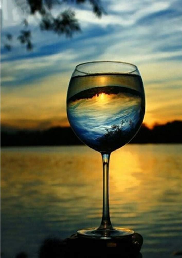 YEESAM ART Paint by Numbers for Adults Beginners Sunset Landscape & Wine Glass 16x20 inch Linen Canvas Acrylic DIY Number Painting Kits Wall Art Decor Gifts