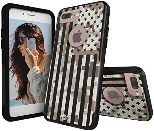 Unnito iPhone 7 Plus Case – Hybrid Commuter Case | Slim Cover with Hard Shell Design and Soft Inner Layer Compatible with iPhone 8 Plus Black Case - Desert Camo American Flag