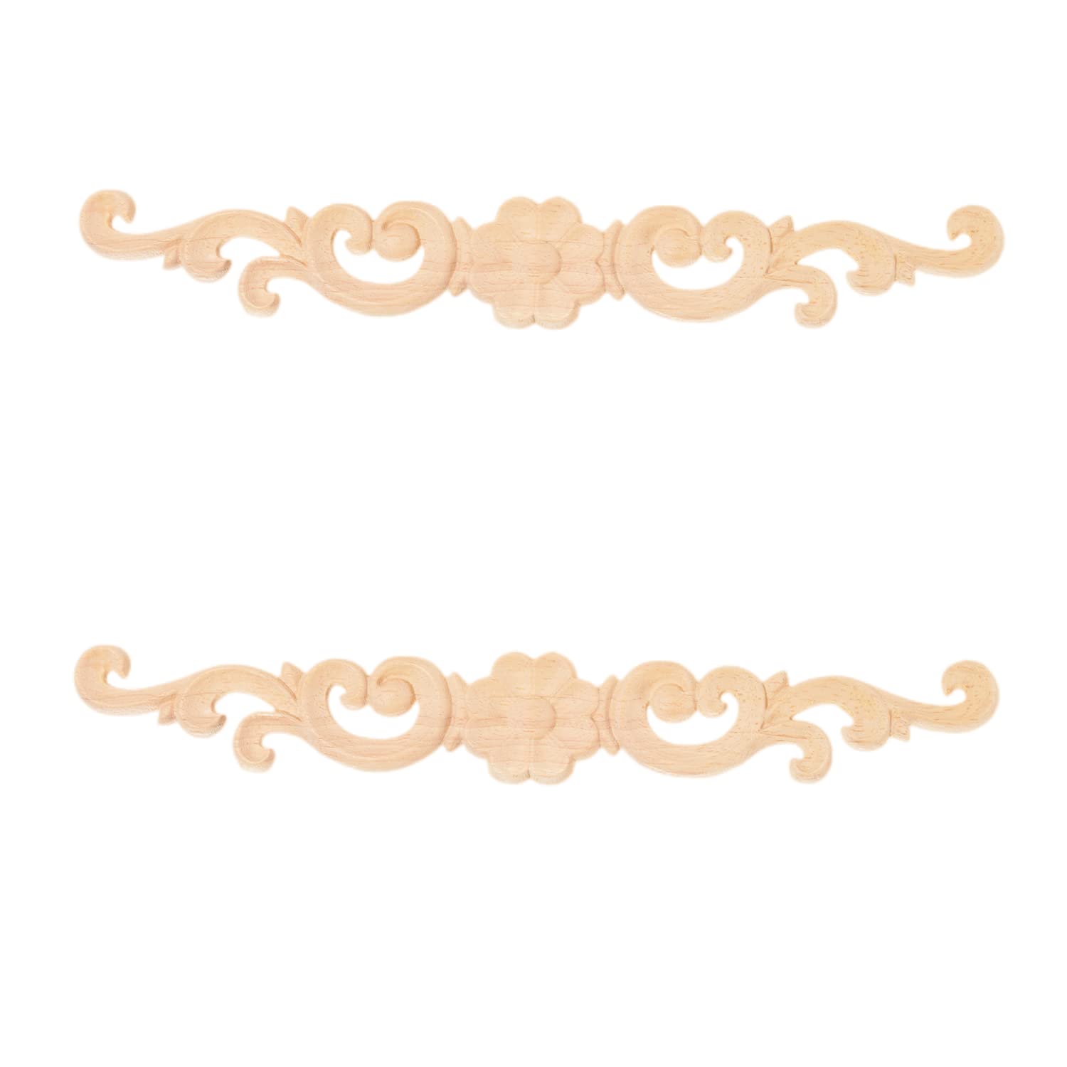 2pcs 27 * 4cm Wood Carved Applique Onlay for Decoration Furniture Decals Corner Long Onlay Applique Unpainted Flower Door Decor European Style