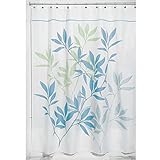 InterDesign Leaves Stall Shower Curtain, Soft Blue and Green, 54-Inch by 78-Inch