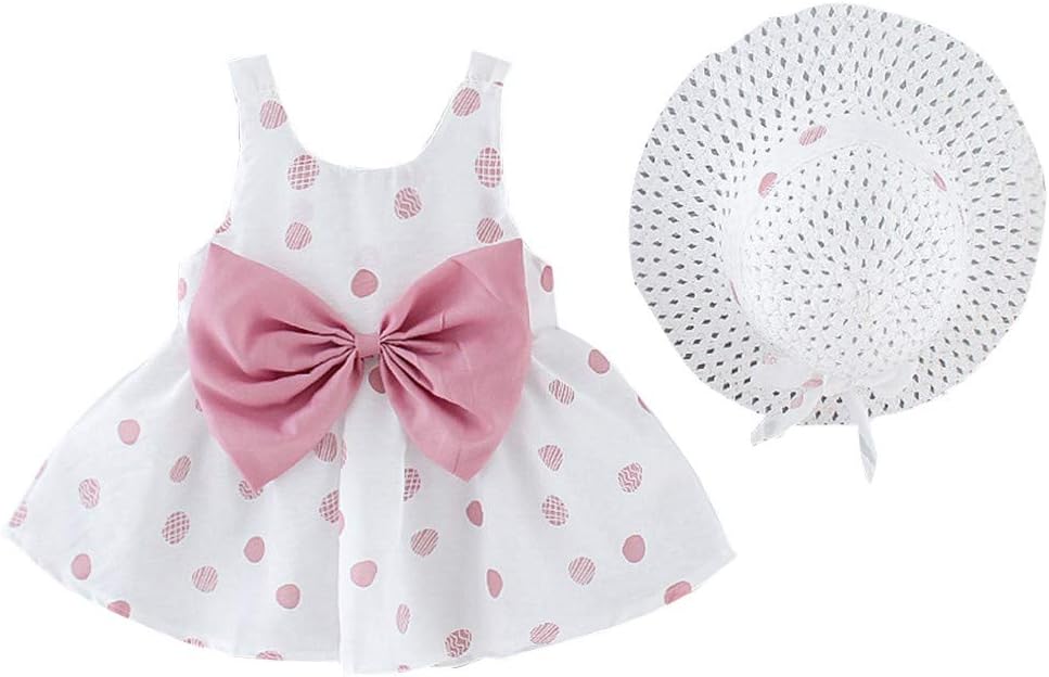 KpopBaby 2Pcs Tulle Skirt Toddler Baby Kids Girls Ruched Bow Dot Princess Casual Sleeveless Dress Fisherman Hat Outfits