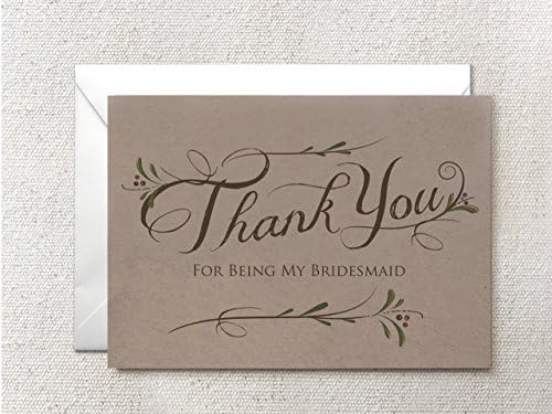 Set of 5 - Thank You For Being My Bridesmaid Card - Rustic Thank You Card on Kraft