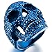 INBLUE Men's Stainless Steel Ring Blue Skull Flower