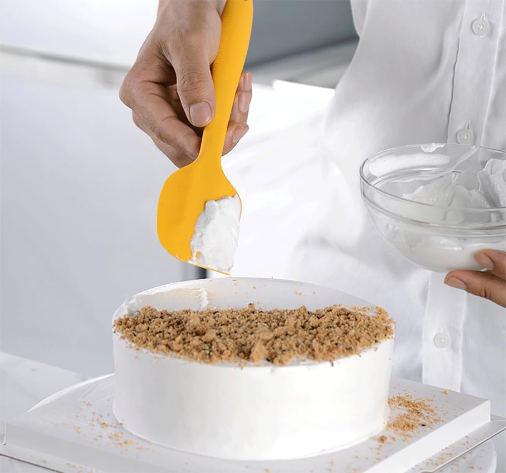 Silicone Spatula Set of 11 Kitchen Utensils with Iron Utensils Holder for Baking, Cooking, and Mixing,Cooking Spatulas Nonstick Cookware，Seamless and Flexible,Dishwasher Safe (Yellow)