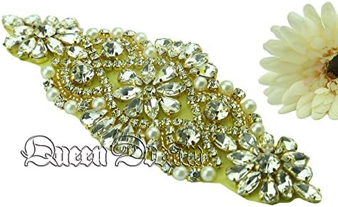 QueenDream Gold Rhinestone Applique Gold rhinestone applique for bridesmaid dress