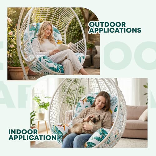 joomie Egg Swing Chair Cushion Replacement Waterproof 120x84x18 cm Thicken Outdoor Patio Hanging Basket Chair Cushions Removable Pad with Ties for Garden Cocoon Egg Hammock Chair, Yellow-Green Leaf
