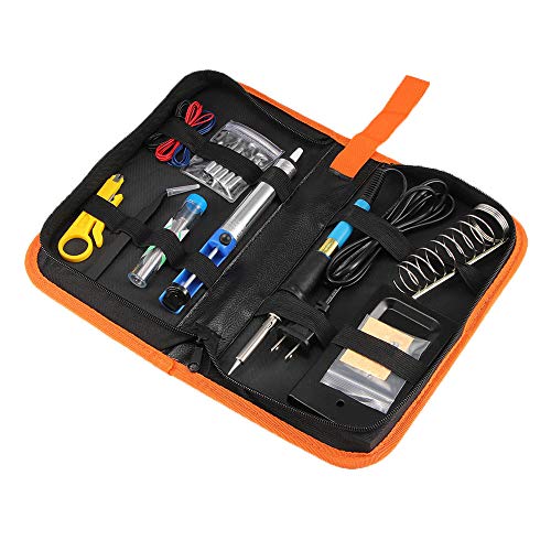 Soldering Iron Kit,Professional Electric Soldering Iron Set, Portable 60W Temperature Controlled Solder Iron Gun 15-in-1 with 5pcs Soldering Iron Tips, Stand, Desoldering Pump,Solder Sucker,Pu Bag