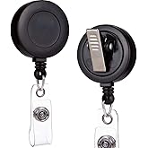QREEL - 100 Pack - Retractable ID Name Badge Holder Reels with Swivel Alligator Clip (Black, 100 Pack)
