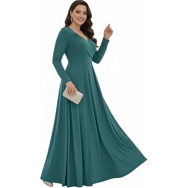 Robe Maxi Manches Longues Col V - Tunique élastique Taille Haute - Automne/hiver - Femme - Élégante Et Décontractée