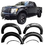 Fender Flares Fits 2009-2014 Ford F150 | Pocket Rivet Style ABS Smooth Black Pocket Rivet Added-on Bodykit by IKON MOTORSPORTS | 2010 2011 2012 2013