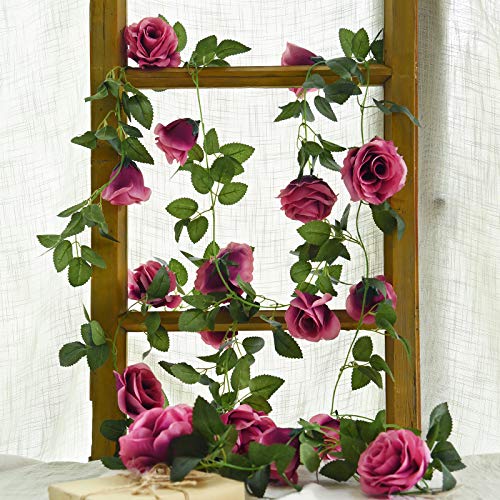 FiveSeasonStuff 29 Ft 4 Pack Rose Garlands Silk Artificial Flowers