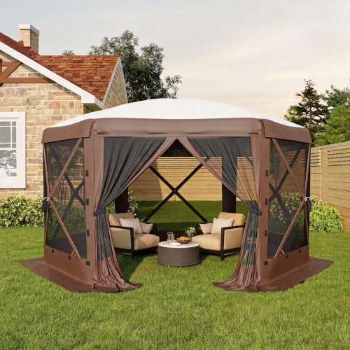 IDEALHOUSE 13x13FT Pop Up Gazebo Tent, 2-in-1 Screen Tent Gazebo, Khaki | with Removable Sidewalls & Mosquito Netting, All-Weather Dining Tents for Camping Ourside Backyard Lakeside Lawn