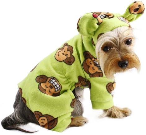 KlippoSilly Monkey Fleece Hooded Pajamas/Bodysuit/Loungewear/Coverall with Ears - Lime - X-Small