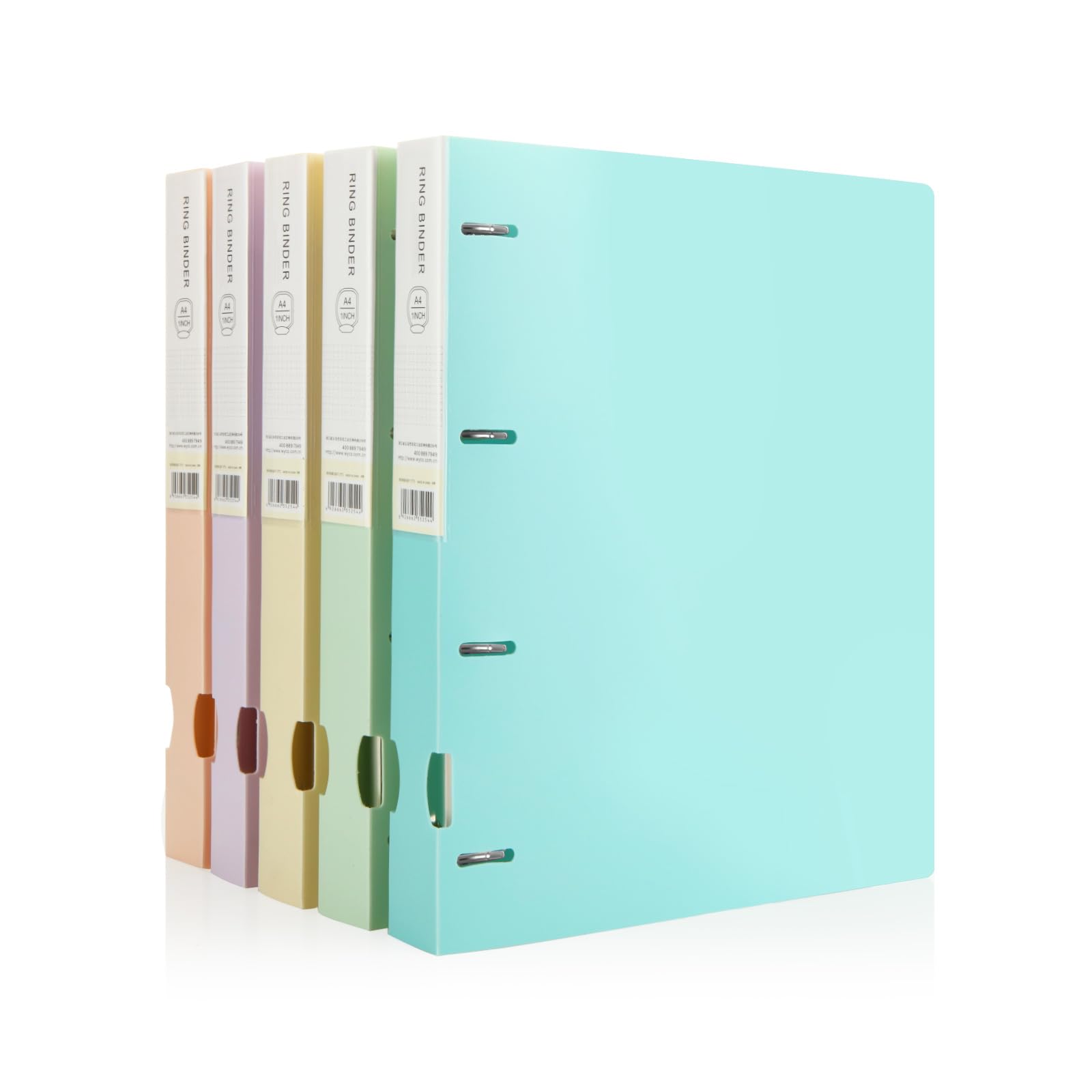 ASelected 5Pcs A4 Binder 90Mm Paperboard File A4 Pastel Ring Binders D-Ring 240 Sheet Capacity File Organiser for Home Office (Blue Green Beige Purple Pink)