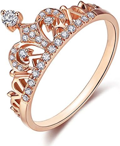 Bluestamen Women Crown Tiara Rings Exquisite 18K Rose Gold Plated Princess Tiny CZ Diamond Accented Promise Rings (Rose Gold, 10)