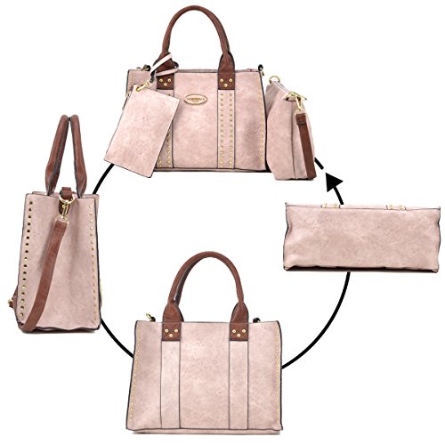 Women Handbag 3 Pieces Set Leather Shoulder Bag Satchel Purse 3 in 1 Simple Design Pink Coffee