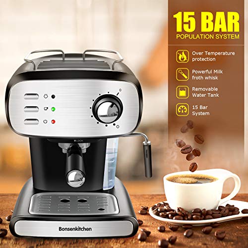 Espresso Machine 15 Bar Coffee Machine With Foaming Milk Frother Wand